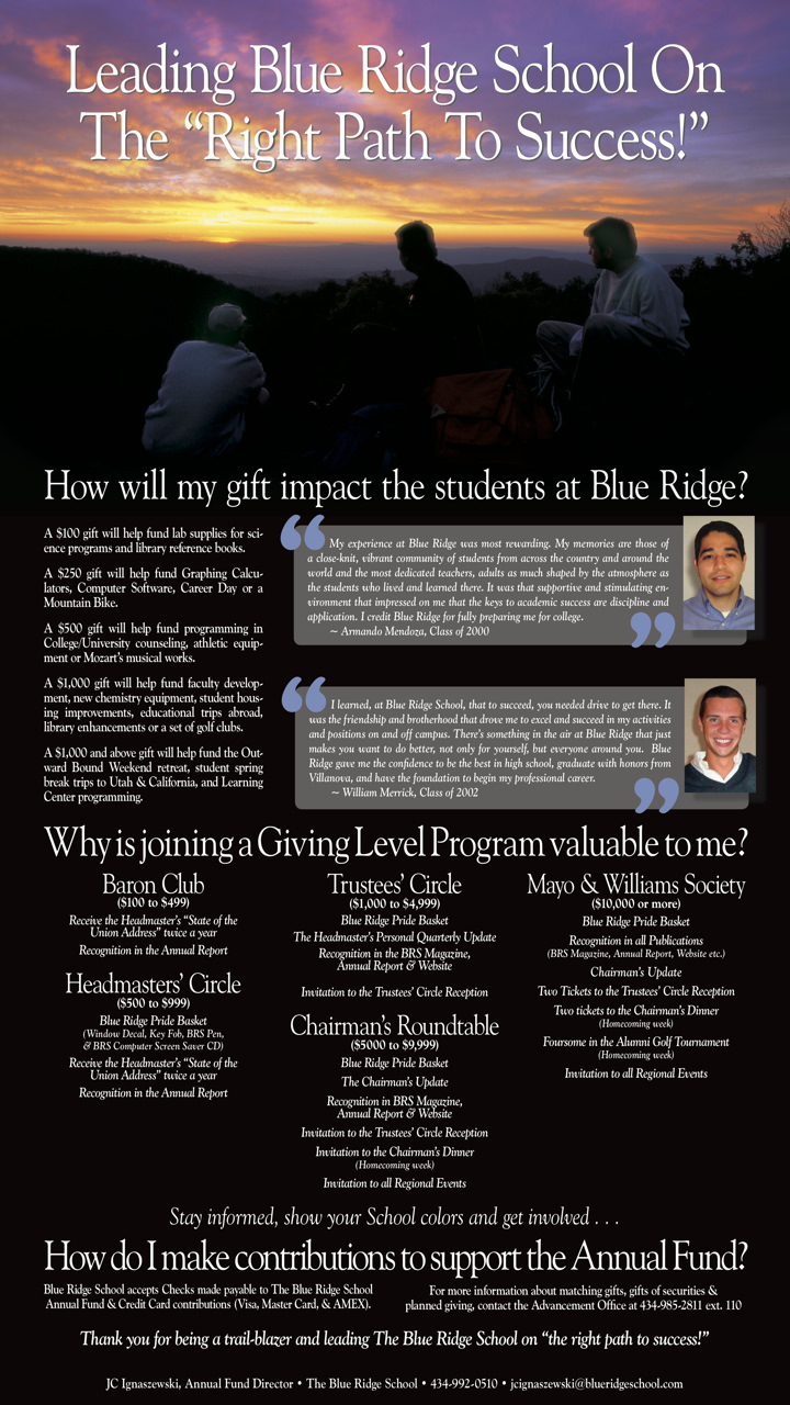 Blue Ridge School Annual Giving Direct Mail Print Side 2