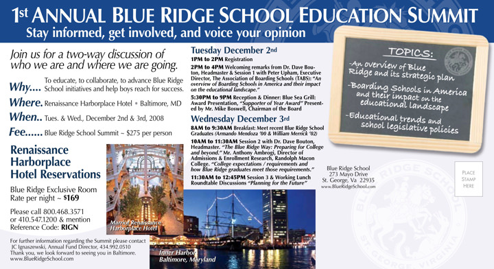 Blue Ridge School Summer Summit Direct Mail Print Side 2