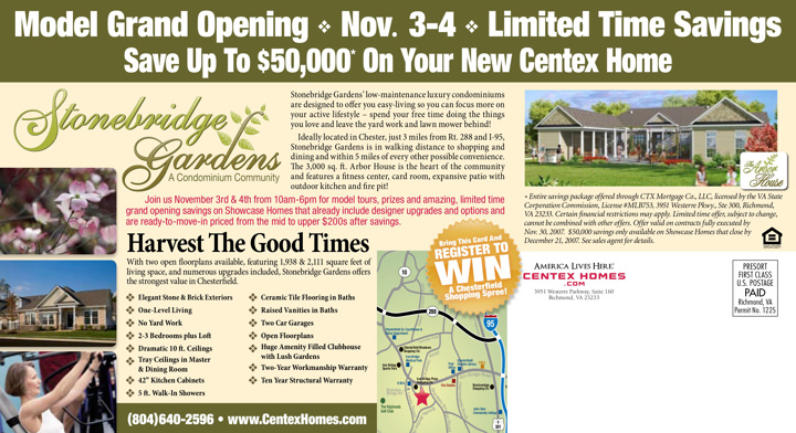 Centex Homes Stonebridge Gardens Direct Mail Print Side 2
