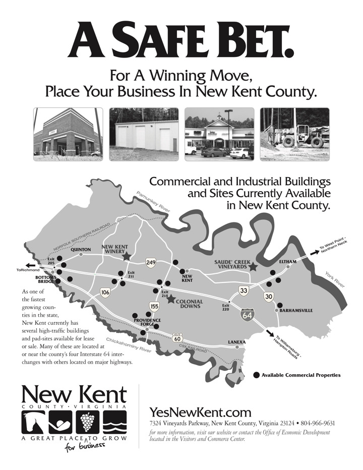 <br /><b>Warning</b>: Undefined variable $page_no in <b>/home2/laymanne/public_html/projects.php</b> on line <b>609</b><br />New Kent Economic Development A Safe Bet Ad Print 