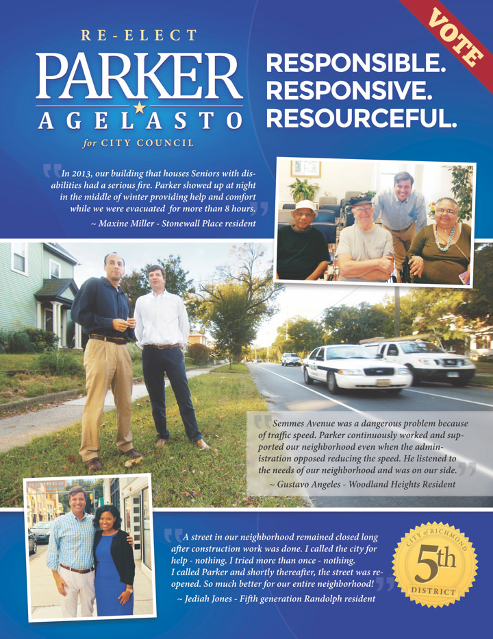 Parker Agelasto for City Council Parker Agelasto 2016 Re-Elect Direct Mail Print Side 1