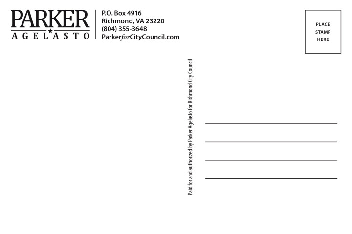 Parker Agelasto for City Council Parker Agelasto Post Card Print Side 2