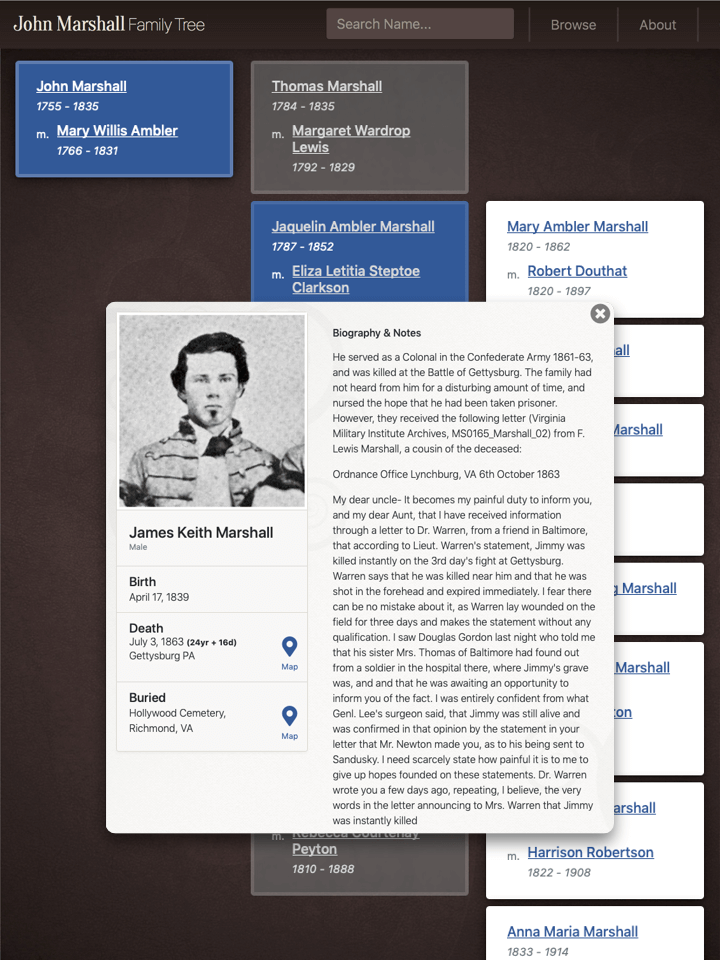<br /><b>Warning</b>: Undefined variable $page_no in <b>/home2/laymanne/public_html/projects.php</b> on line <b>609</b><br />John Marshall Foundation John Marshall Family Tree Web